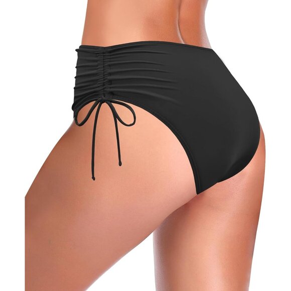 🆕Women’s Black Nylon High Waisted Bikini Bottoms Ruched Tummy - Picture 4 of 6